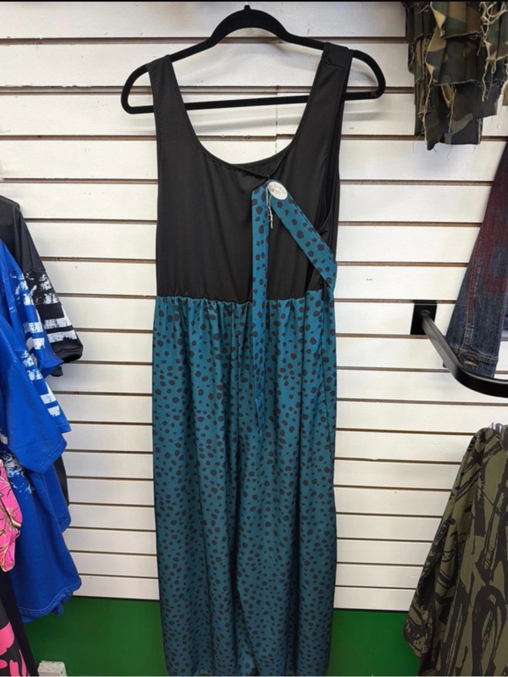 Shein 3XL Wide Leg Jumpsuit Teal Black Polka Dot Sleeveless Romper Plus Size